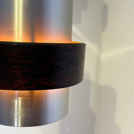 Jo Hammerborg, Vintage Pendant lamps with Rosewood ring, Fog & Mørup, Aluminium, Brown, Scandinavian (photo 7 of 14)