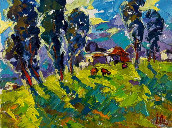Image 1 of Original Oil Painting Summer Village Landscape Nature speaks in a whisper of grass