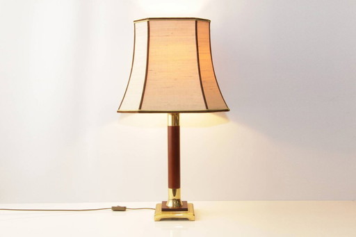 Lampe Tischlampe Messing Holz 77cm 1980er Jahre Vintage