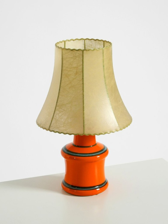 Beautiful 1960s Orange Ceramic Table Lamp With Cocoon Shade | Made in Italy (photo 4 of 20)