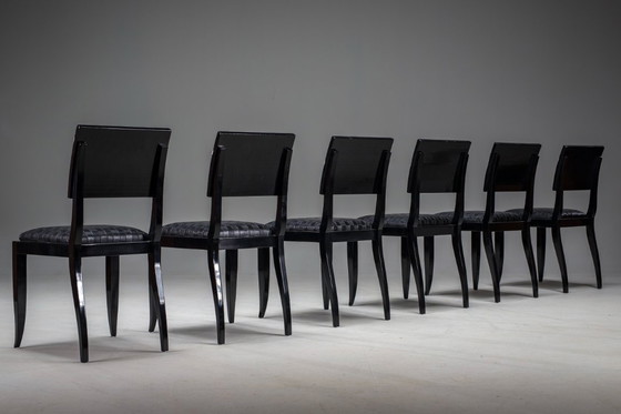 Image 1 of Art Deco French Walnut & Burl Dining Set, 1930s, Set of 7