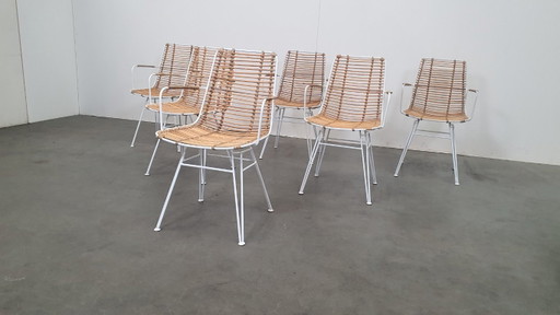 Fauteuil Kave Home Tishana en rotin, accoudoirs en métal blanc – eetkamerstoelen, Metal, Rattan (photo 2 of 15)