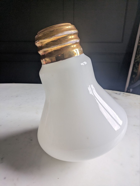 Vintage Pendant lamp Giant Bulb dlg by Ingo Maurer. Opaline, Glass, Brass, Gold (photo 4 of 15)