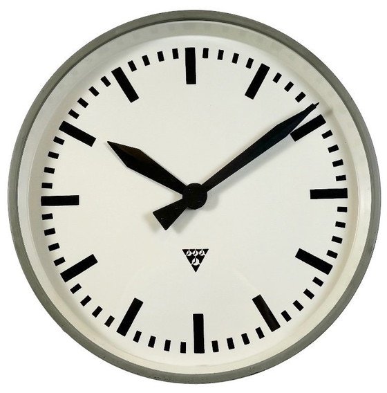 Image 1 of Large Grey Industrial Factory Wall Clock from Pragotron, 1960s