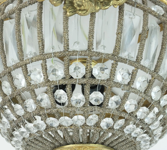 Image 1 of grande lampada da soffitto glamour anni '60 cristalli di vetro bronzo stile hollywood regency anni '60-'70