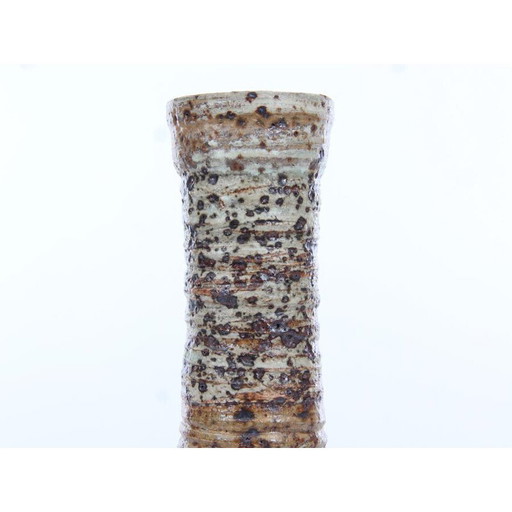 Vase scandinave vintage en céramique brune avec col jaune par Tue Poulsen, 1960