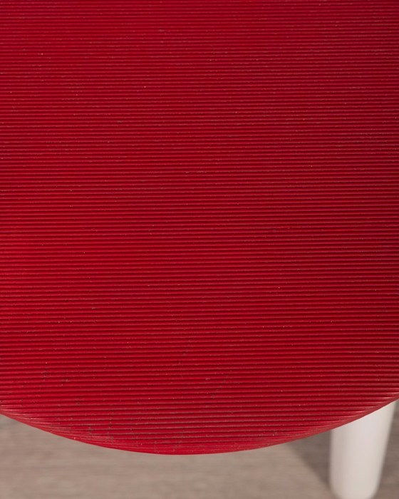 Image 1 of Set di 4 sedie vintage anni '80 in legno e vinile rosso, design italiano.