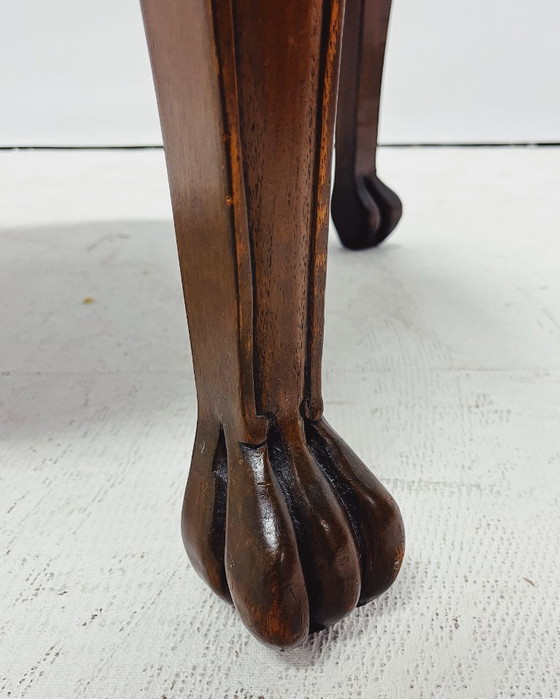 Image 1 of Round Wooden Coffee Table with Asian Carved Top