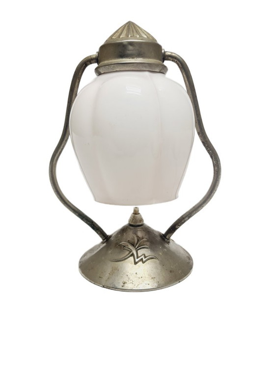 Art Deco Bedside Lamp, Poland, 1950s – Table lamps, Glass, Metal (photo 3 of 9)