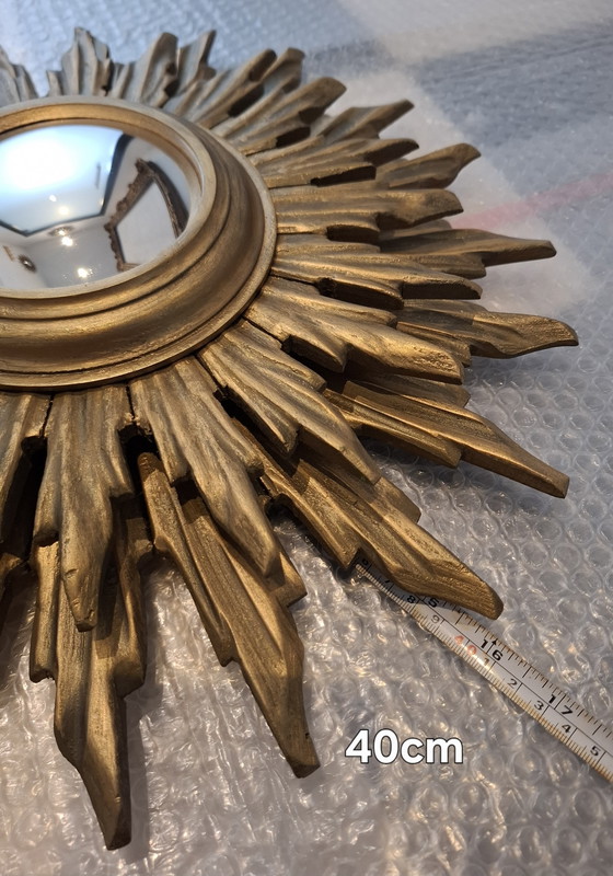 Image 1 of 40cm double-decker wooden sun mirror! Convex. 1950.