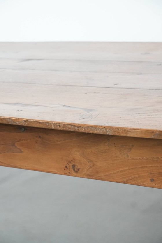 Image 1 of Antique French oak farmhouse dining table for 6 to 8 people with three drawers