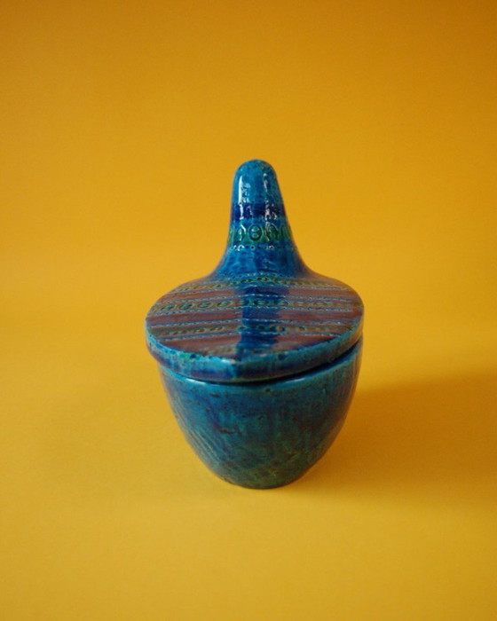 Image 1 of Scatola portaoggetti a forma di colomba in ceramica blu Rimini, Bitossi anni '70