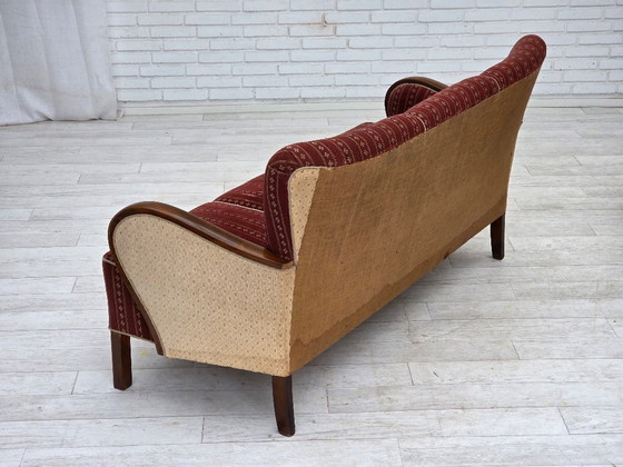Image 1 of 1960s, Danish 3-seater sofa, red furniture wool, beech wood.