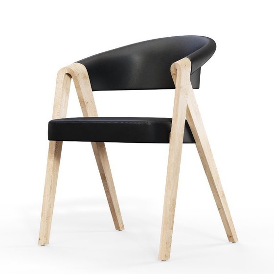 Image 1 of Martin Ballendat stoelen: massief eikenhout en zwart leer