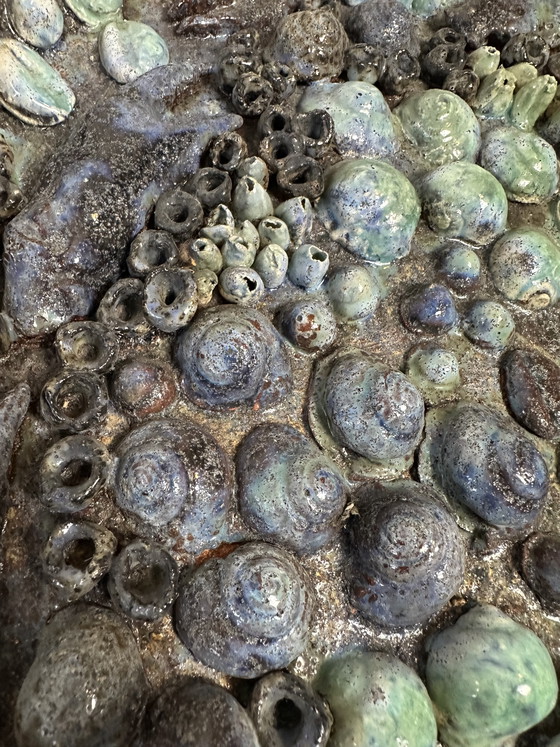 Image 1 of XL bowl + stand - maritime relief - ceramic