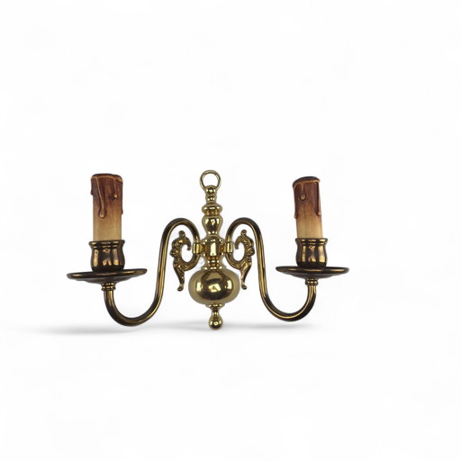 Antique 2-light wall sconce candle stand brass electric