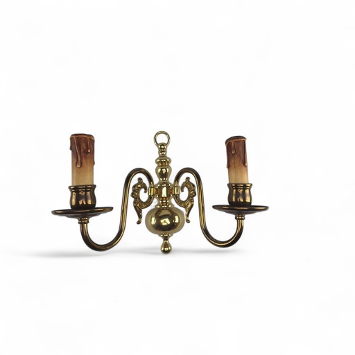 Antique 2-light wall sconce candle stand brass electric
