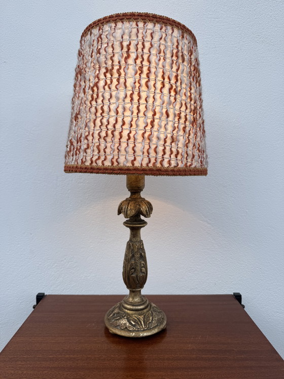 Image 1 of 1960s gilded wooden candlestick lamp