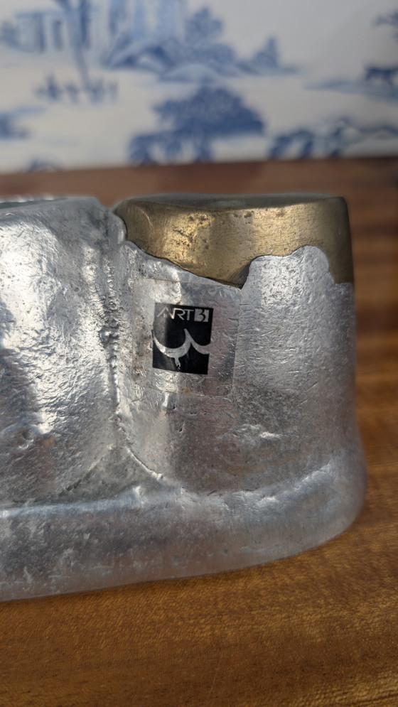 Image 1 of Vintage David Marshall Art 3 Brutalistisch Brons & Aluminium Pen Pot Vorm 2000