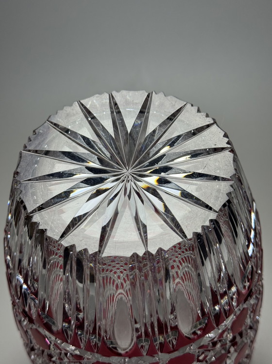 Image 1 of Rare Hand-Cut Overlay Crystal Vase in Ruby – Cristallerie de Lorraine, 1930s