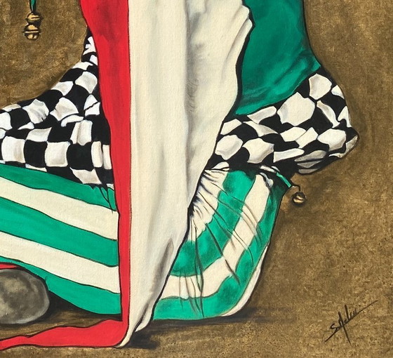 Image 1 of Sandra Melin, De Nar, gebaseerd op Norman Rockwell. Acrylverf op canvas/spieraam.