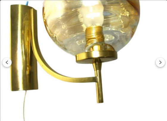 Image 1 of Applique (2), Mid Century Modern, Art Déco, ottone, vetro di Murano, vintage, raro