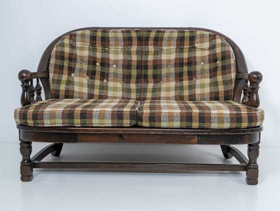Image 1 of Mid-Century Modern Italian Walnut and Fabric Country Sofa by Pizzetti Roma, 70s