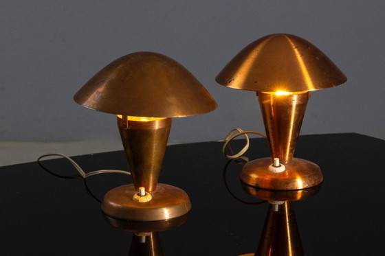 Image 1 of Table Lamps, Mid Century Copper Mushroom Shape, Vladimír Havel Kovona, 1960s, Czechoslovakia - Pair of 2