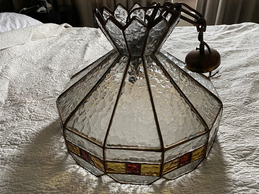 Large heavy vintage Italian Poliarte glass ceiling lamp sixties
