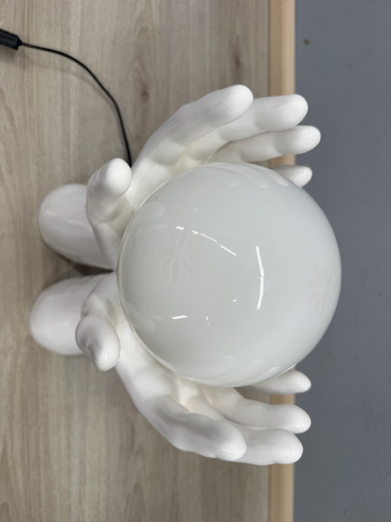 Image 1 of 80s Design Table Lamp With Hands And Glass Sphere