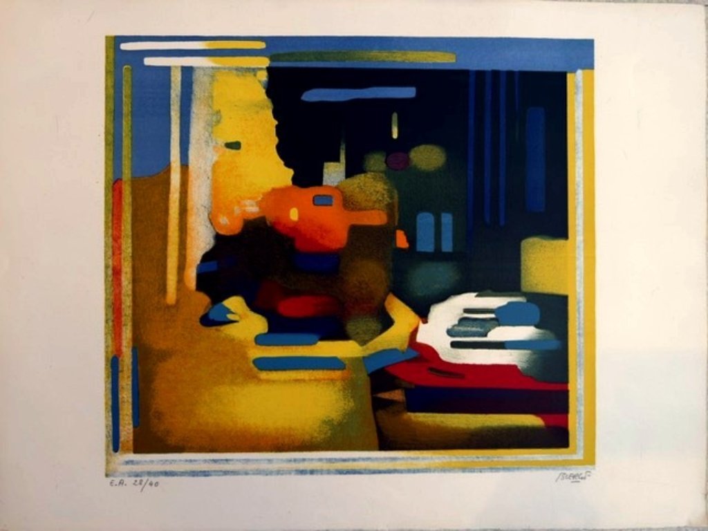 Abstract art lithograph by Roland Bierge (1922-1991)