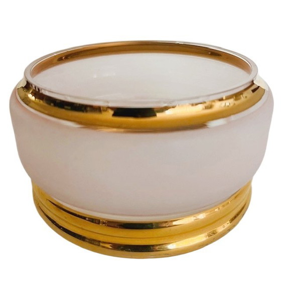 Image 1 of Scatola portacipria Art Déco in vetro rosa oro 1950