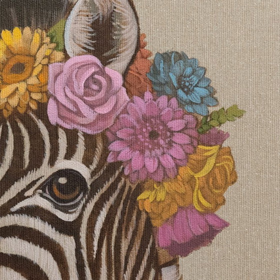 Image 1 of Flower Child Zebra, reproduction on canvas, 80x80 cm, Sandra Kolondam