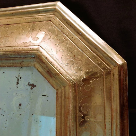 Image 1 of Miroir italien antique Julklapp Christmasgift avec feuille d'or – Pièce unique faite main