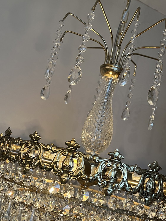 Image 1 of Vintage Crystal Chandelier Pendant Lamp Bronze Gold Frame
