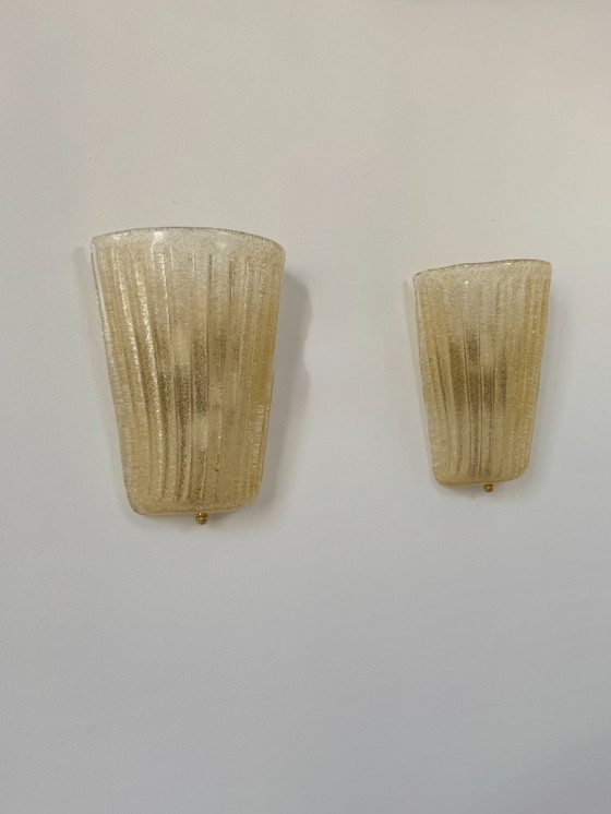 Image 1 of Coppia di applique da parete vintage in vetro di Murano stampato e pressato, Italia, 1980