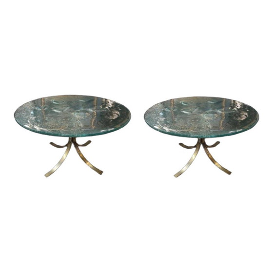 Brutalist Round Coffee Tables, 1970s, Set of 2 – Metal, Glass, Hollywood Regency (photo 3 of 17)