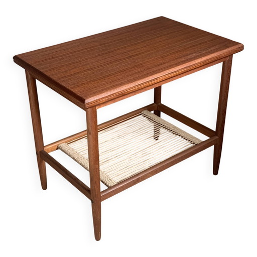 Tavolino da caffè vintage in teak e corda con portariviste. – bijzettafels, Scandinavian