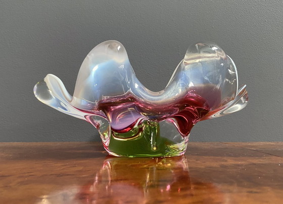 Image 1 of Cuenco de cristal rosa y verde de Josef Hospodka, década de 1960