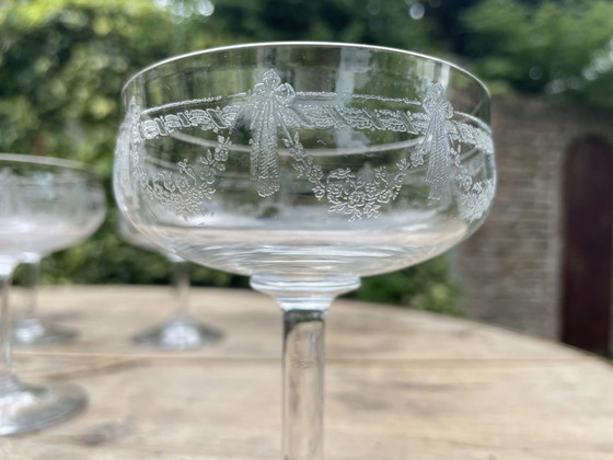 Image 1 of 9x Gravierte Champagne Coupes Champagnergläser 19. Jahrhundert Französisch