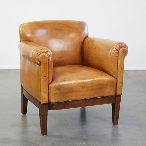 Art Deco Sheepskin Leather Armchair