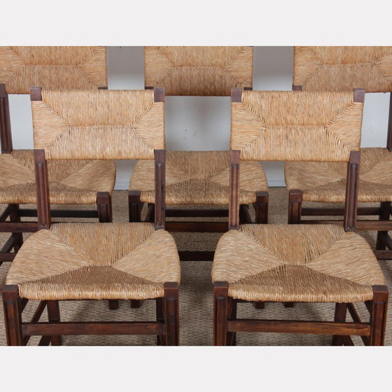 Image 1 of Set of 6 oak straw-seated chairs, French work, 1950