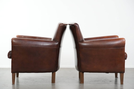 Image 1 of 2 x Vintage schapenleren fauteuil met prachtige warme kleuren