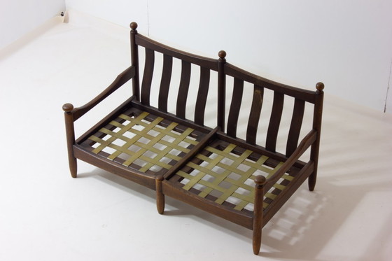 Image 1 of Canapé français en chêne et cuir