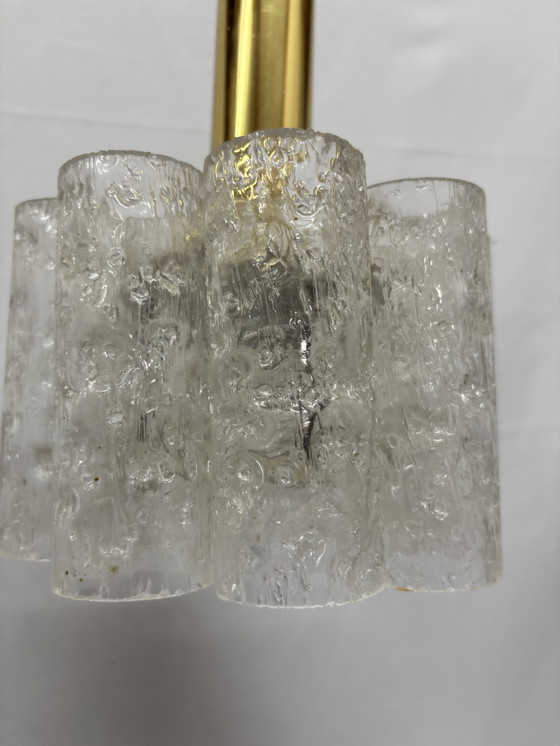 Image 1 of 2 suspensions vintage Doria Leuchten, tubes en verre glacé '60/'70