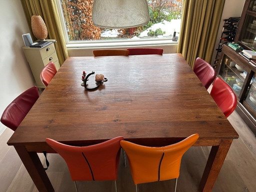 Massief teakhouten vierkante eettafel