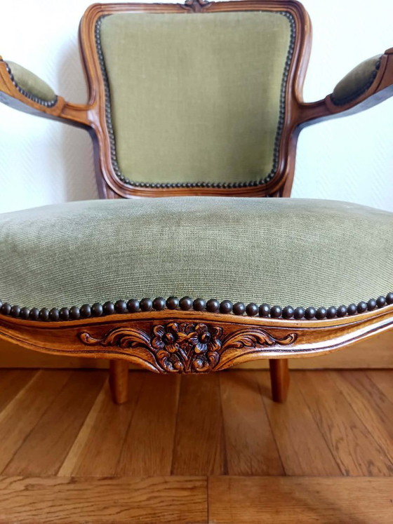 Image 1 of Louis XV groene cabriolet fauteuil