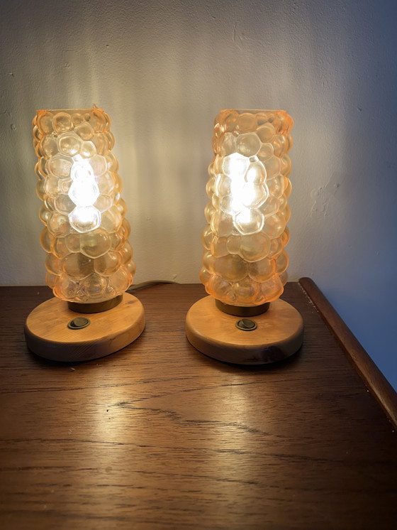 Image 1 of 2x bubble glass bedside lamp, Helena Tynell, Glashütte Limburg '60