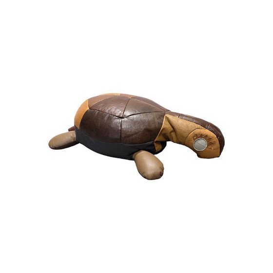 Image 1 of Vintage patchwork lederen schildpad poef, jaren 70