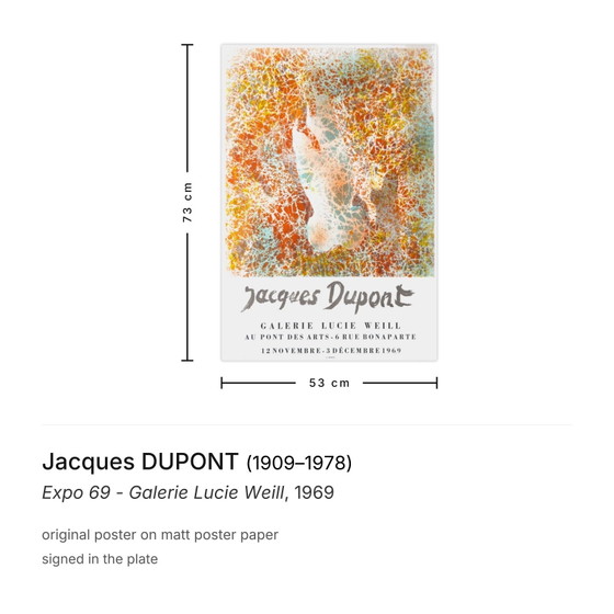 Image 1 of Jacques DUPONT Expo - Galerie Lucie Weill Plakat 1969